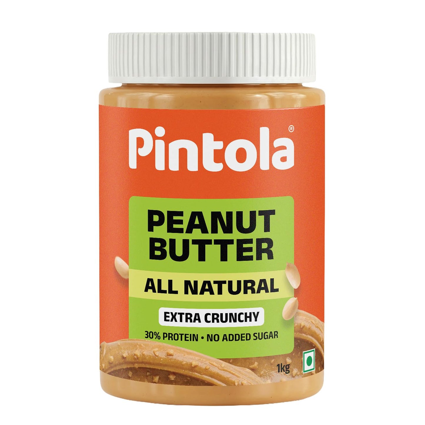Pintola All Natural Peanut Butter Extra Crunchy |Unsweetened | 30g Protein | Gluten & Cholesterol Free, Vegan Peanut Butter, Nut Butter, High in Protein Spread, 100% Pure Roasted peanuts butter