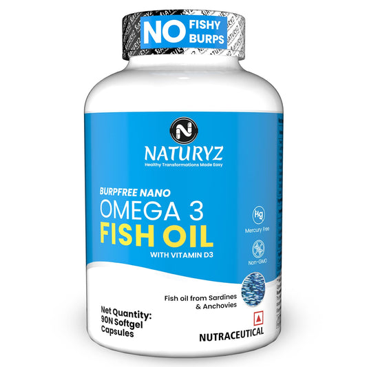 Naturyz Omega 3 Fish Oil supplement bottle on a white background