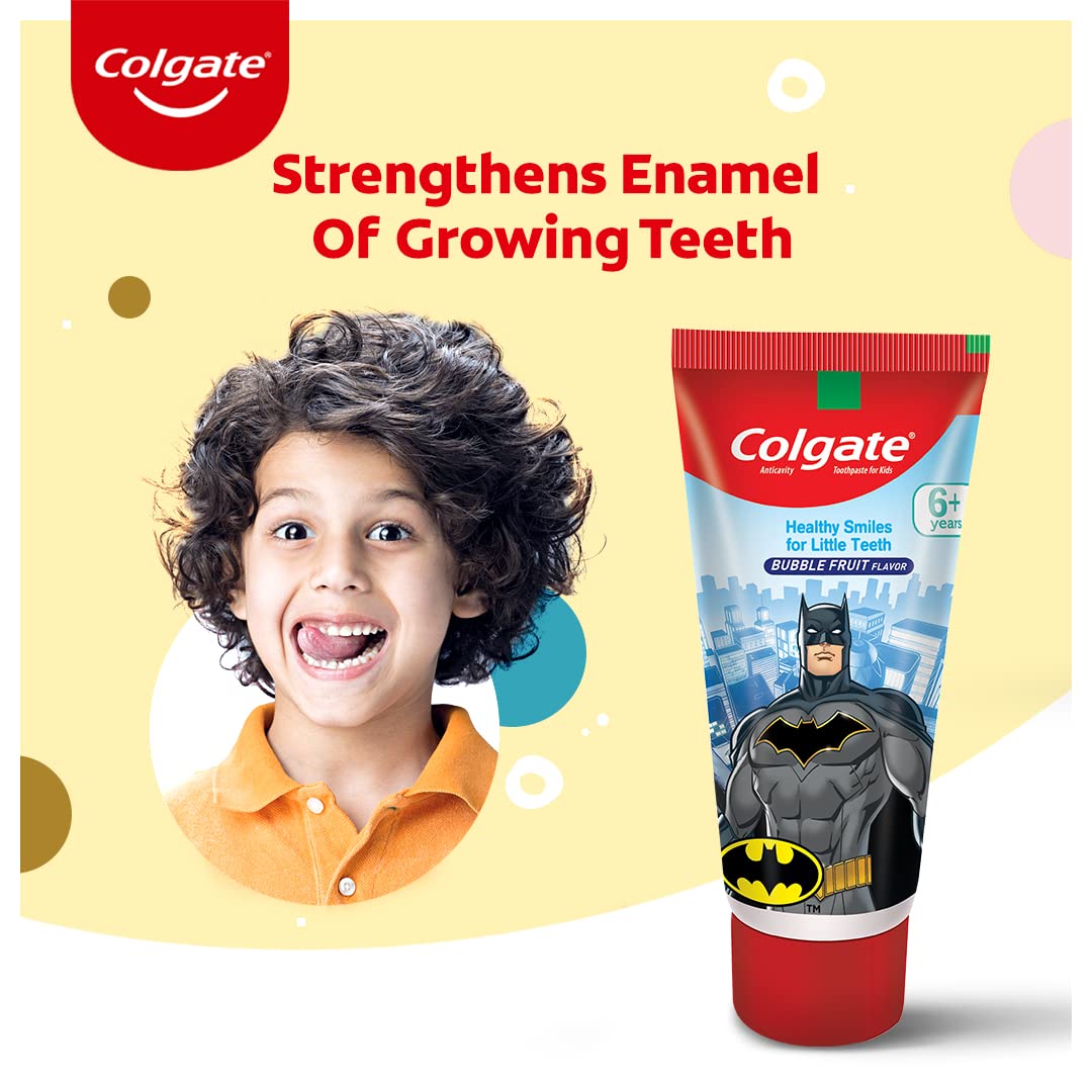 Colgate Kids Toothpaste For 6+ Years, Bubble Fruit Flavour, Gentle Protection, Enamel Protection Tooth Paste With 50% Lesser Abrasive Formula For Protecting Against Cavities, 80 Gram