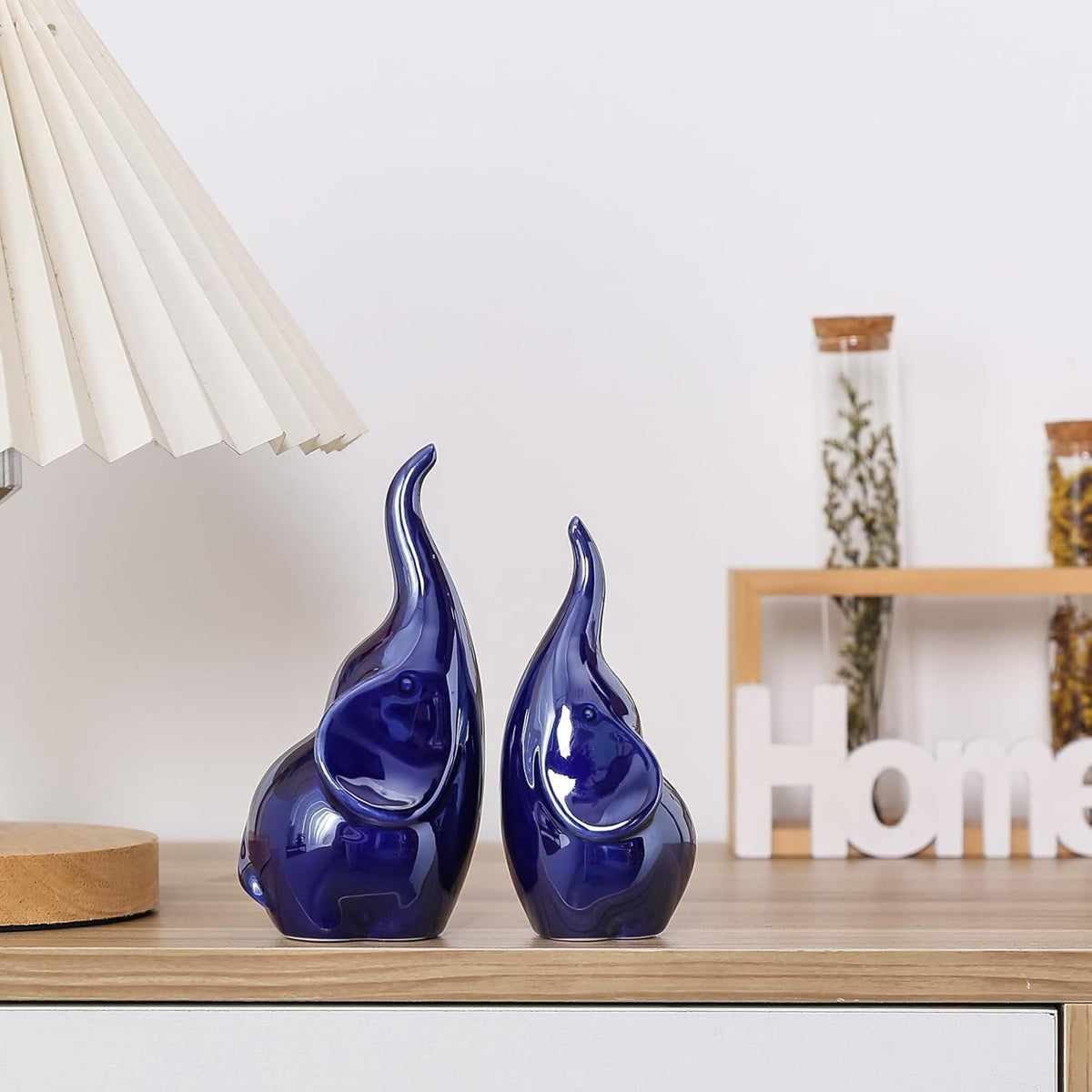 Street27 Elephant Figurine Pair for Home Decor, Cute Good Luck Elephant Idol Statue for Living Room, Office, Car and Centerpiece, Perfect Gifting Sculpture for Family and Friends (Blue)
