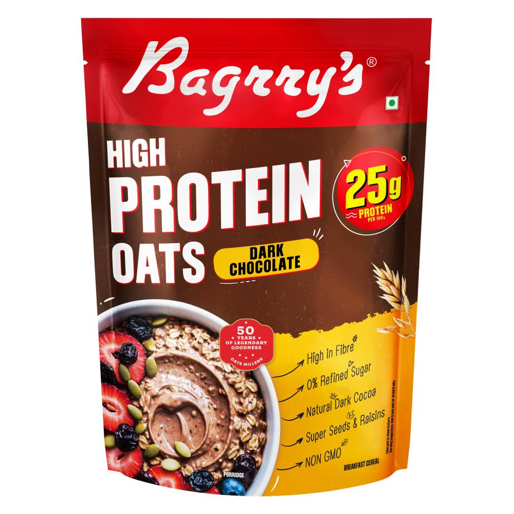 Bagrry’s 25g Protein Oats 750g | Dark Chocolate, Raisins & Pumpkin Seeds | Whey Protein & Plant Protein Blend | High Fibre Breakfast | Rolled Oats | No Refined Sugar | No Added Preservatives