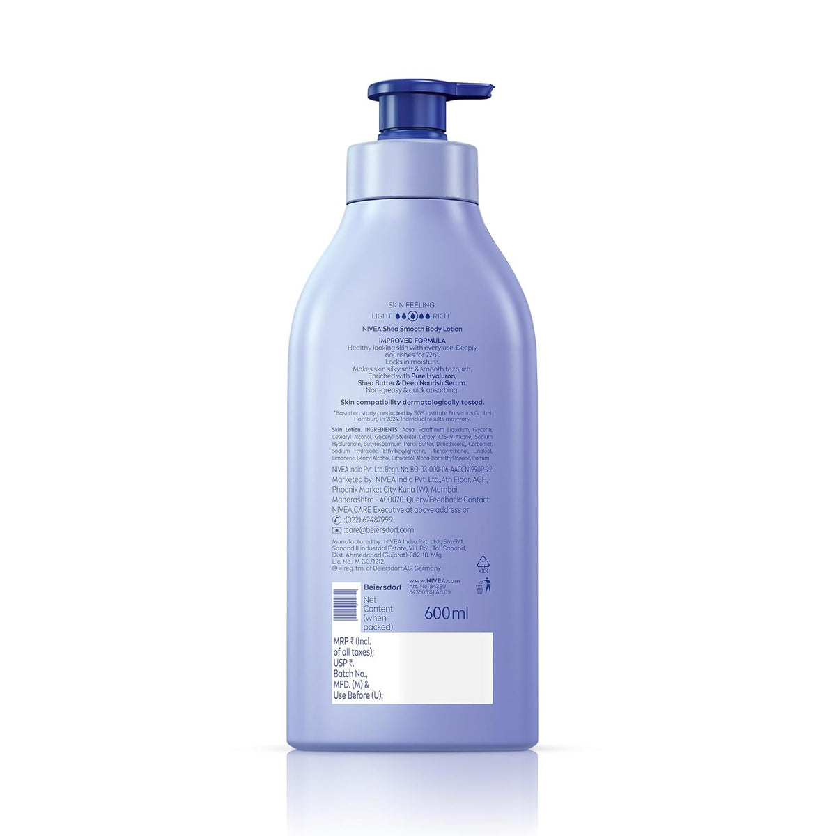 NIVEA Shea Smooth Body Lotion | Hyaluronic Acid & Shea Butter & Deep Nourish Serum Moisturizer | Lightweight Non-Greasy Body Cream | Body Moisturiser for 72H Hydration for Dry Skin | - 600ml
