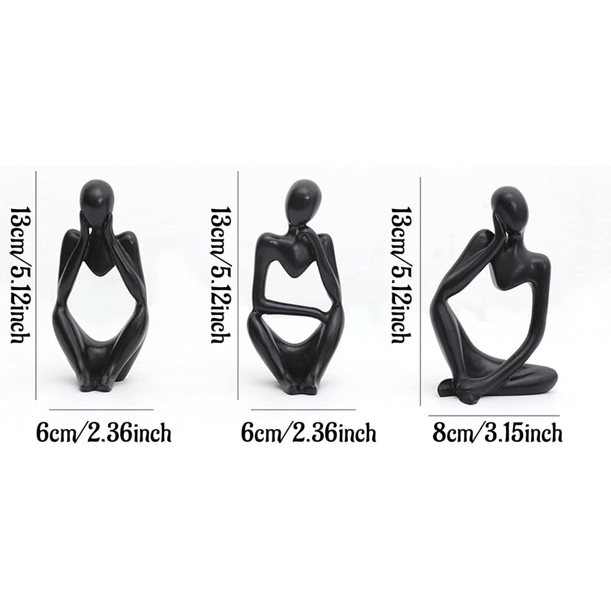 Set of 3 Black Thinker Statues Modern Abstract Thinker Sculptures Decorative Showpiece for Gifting Living Room House Warming Anniversary Shelf Table Desk Birthday Office & Home Decoration