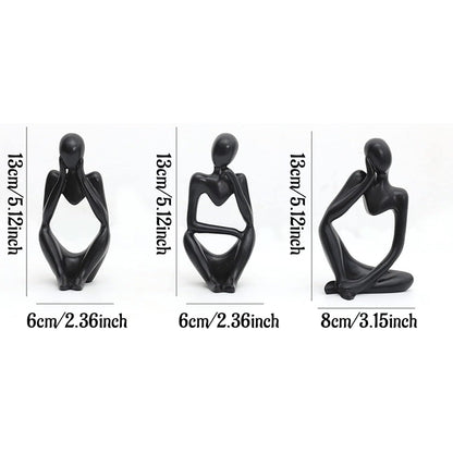 Set of 3 Black Thinker Statues Modern Abstract Thinker Sculptures Decorative Showpiece for Gifting Living Room House Warming Anniversary Shelf Table Desk Birthday Office & Home Decoration