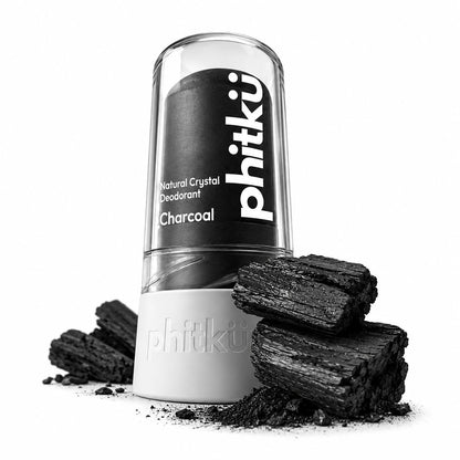 Phitku Crystal Roll On with Charcoal Extract | Natural Alum | Brightens Dark Underarms, Controls Body Odour | Fragrance-Free & Alcohol Free | Men & Women | 100g
