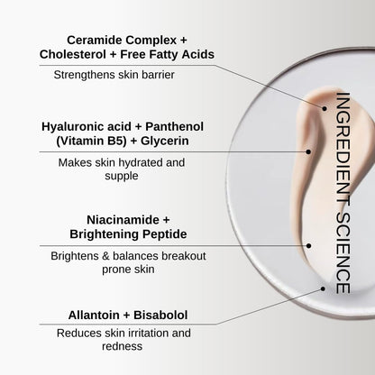 The Formularx Sun Relief Ceramide Sunscreen SPF 50 PA++++ | Broad Spectrum UV & Blue Light Protection | For Oily, Acne prone, Sensitive Skin | Brightening Barrier Care with Niacinamide, Hyaluronic acid, & Peptides | 50g