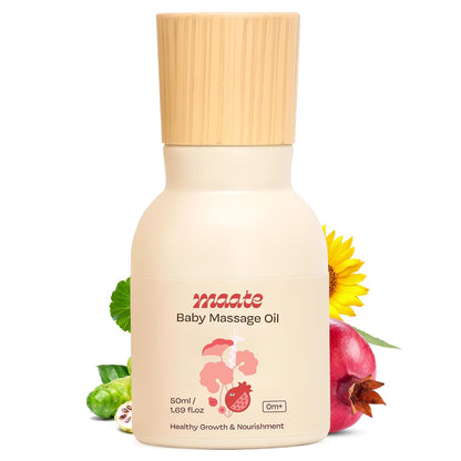 Maate Baby Massage Oil 50ml | For Newborn & Kids 0-12yr | Enriched With Brahmi, Noni & Pomegranate Seed | Light & Non-Sticky | Gentle on Baby's Skin | Cruelty-Free
