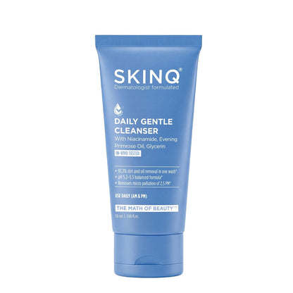 SKINQ Daily Gentle Cleanser | Niacinamide Face Wash with Evening Primrose Oil & Glycerin |Removes Dirt in 1 Wash | In-Vivo Tested | No SLS, No Parabens | For All Skin Types | Dermat Formulated | 50ml
