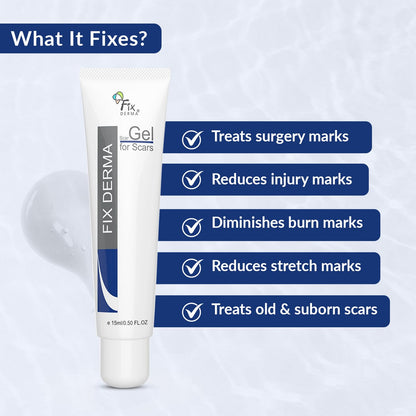 Fixderma Scar gel, Reduces Acne Scars, Surgery Scars, Injury Scars, Burn Scars, Keloid Scars, Scar Diminishing Gel, Scars due to Stretch marks, Suitable for all skin types- 15g