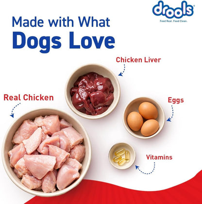 Drools Adult Wet Dog Food 0.9kg (150g x 6) Pack of 6 | Real Chicken and Chicken Liver Chunks in Gravy | Healthy Skin and Coat | Maintains Joint Health | Better Digestibility and Health