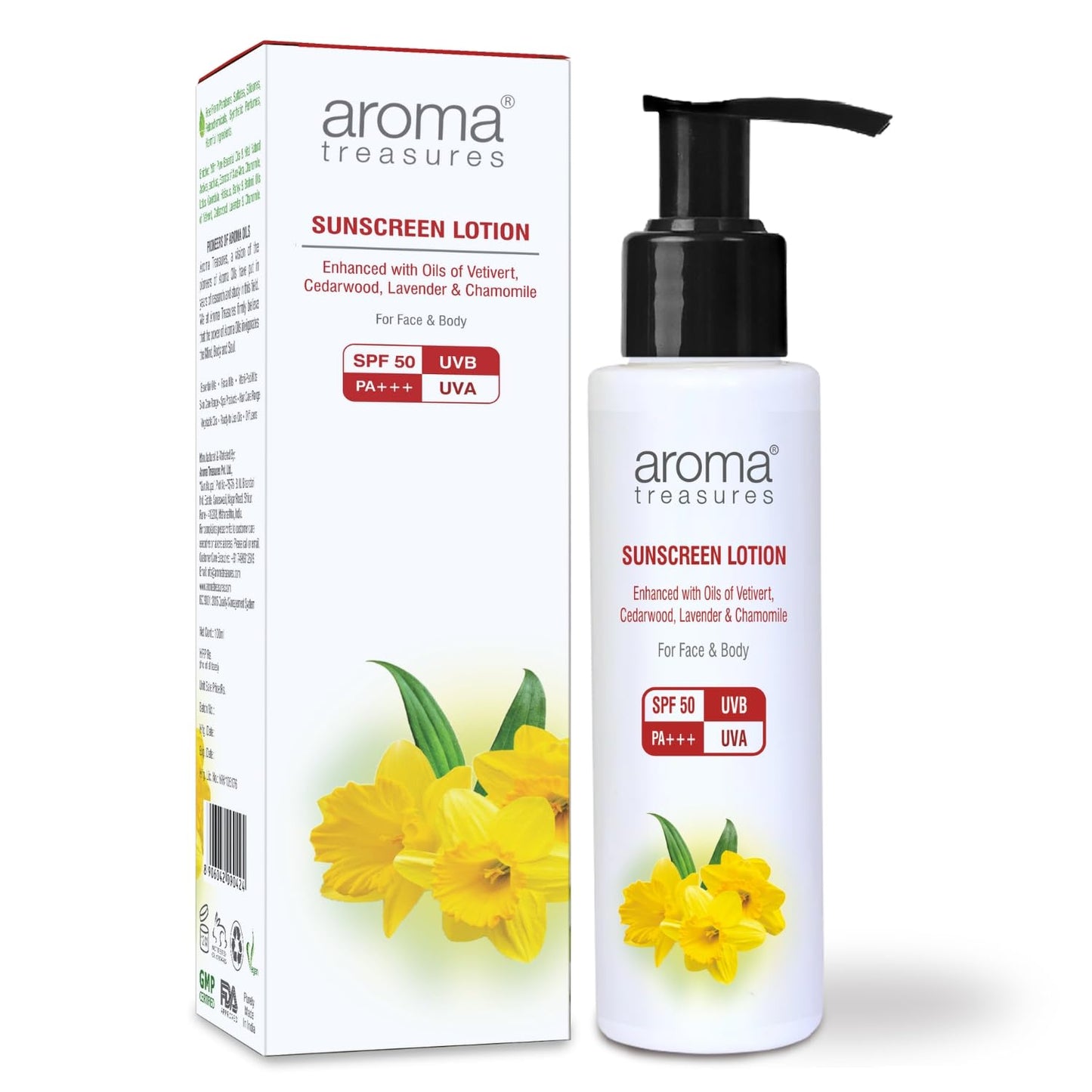 Aroma Treasures SPF 50 Sunscreen Lotion 100g | Broad Spectrum UVA/UVB Protection | Water Resistant | Non-Greasy, No White Cast | Face & Body | All Skin Types