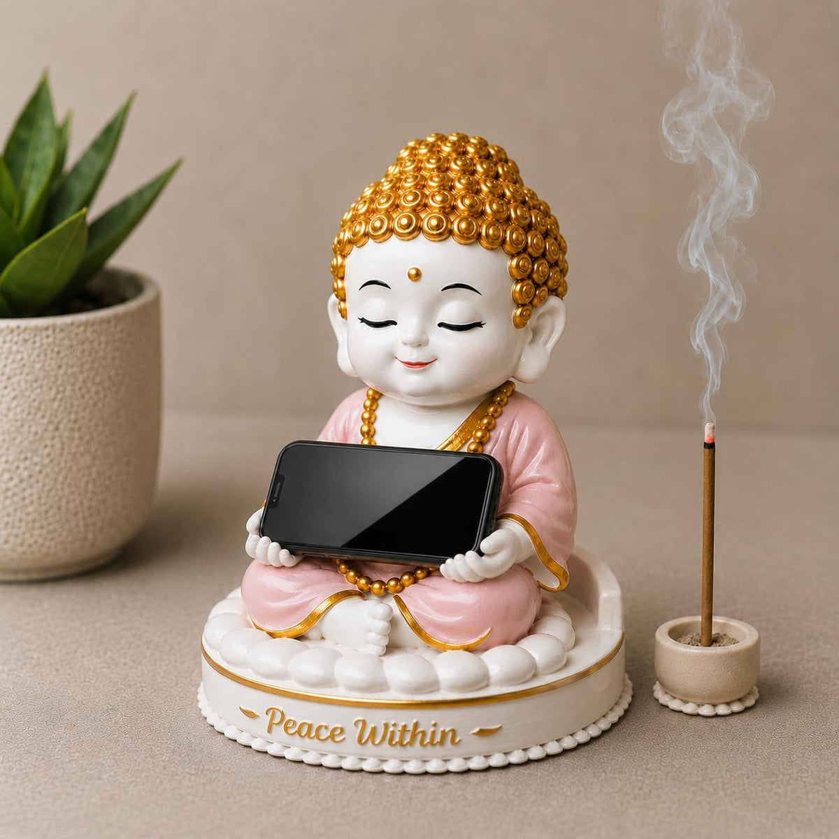 Buddha Idol for Home Decor | 5 Inch Pink & Gold Buddha Statue | Decorative Showpiece for Living Room, Office Table, Meditation Room | Buddha Gift Item