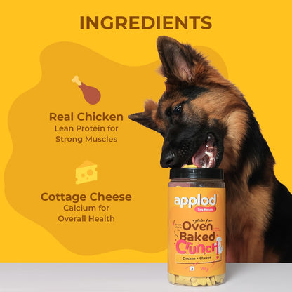 applod Crunch-a-Licious Chicken & Cheese Dog Biscuits for Puppies & Adult Dogs | Gluten-Free Crunchy Dog Treats Made with Real Chicken Protein | Healthy Training & Reward Snacks | 800g