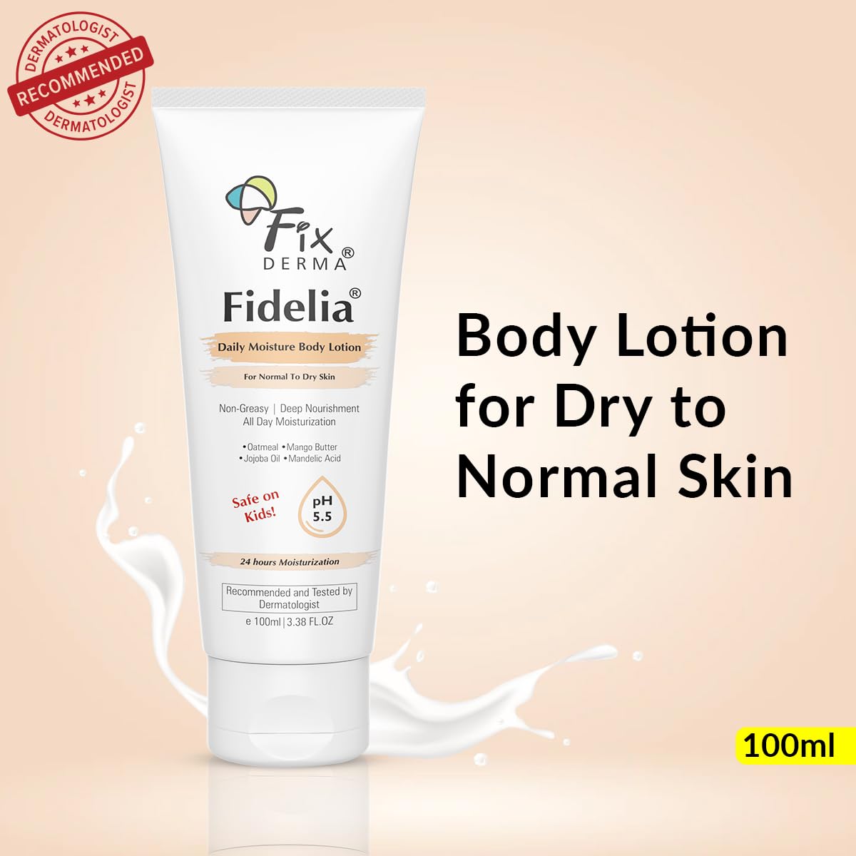 Fixderma Fidelia Daily Moisture Body Lotion | Moisturizer for Face & Body | Body Lotion for Winter | Body Lotion for Women & Men | Body Lotion for Dry Skin with Jojoba Oil & Oatmeal - 100ml