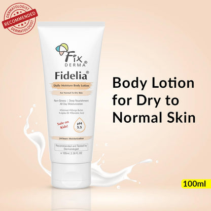 Fixderma Fidelia Daily Moisture Body Lotion | Moisturizer for Face & Body | Body Lotion for Winter | Body Lotion for Women & Men | Body Lotion for Dry Skin with Jojoba Oil & Oatmeal - 100ml