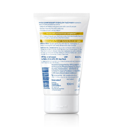 NIVEA Luminous Even Glow 2% AHA Face Wash | Oil-Free Cleanser with Aloe Vera & Guarana Extracts | Deep Cleansing Face Wash for Oily, Normal & Sensitive Skin | Exfoliating Brightening Face Cleanser for Women & Men | 100ml