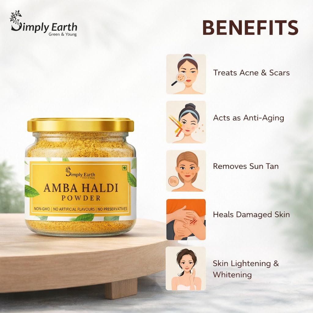 Simply Earth Pure & Natural Amba/Kasturi Haldi Powder | Immunity Booster, Anti-Oxidant, Anti-Inflammatory Turmeric | Skin & Face Pack - Wild Turmeric - 100 GM