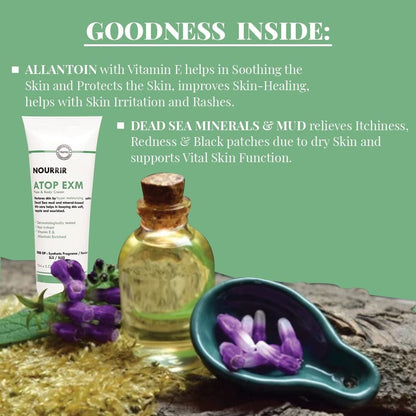 Atop Exm Hydration Cream - Soothes Sensitive Skin with Allantoin, Vitamin E & Dead Sea Minerals, Fragrance-Free, 75 ml