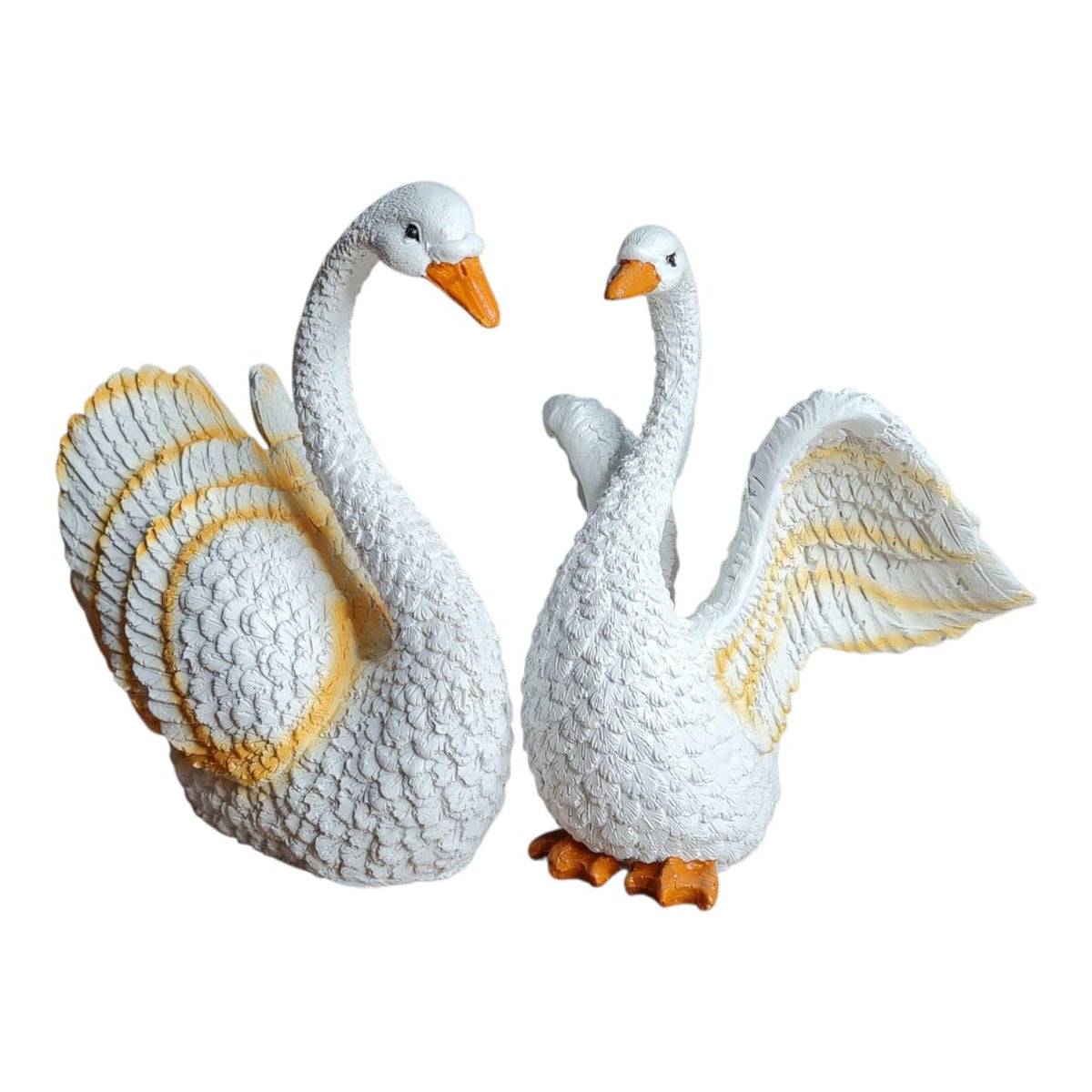 Fiber Resin Swan Pair Idol for Home Decor | Feng Shui Vastu Love & Harmony Symbol | Decorative Bird Showpiece for Living Room Bedroom Table Shelf Gift | 15x10x18 cm (Regular Quality)