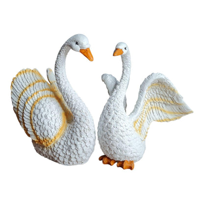 Fiber Resin Swan Pair Idol for Home Decor | Feng Shui Vastu Love & Harmony Symbol | Decorative Bird Showpiece for Living Room Bedroom Table Shelf Gift | 15x10x18 cm (Regular Quality)