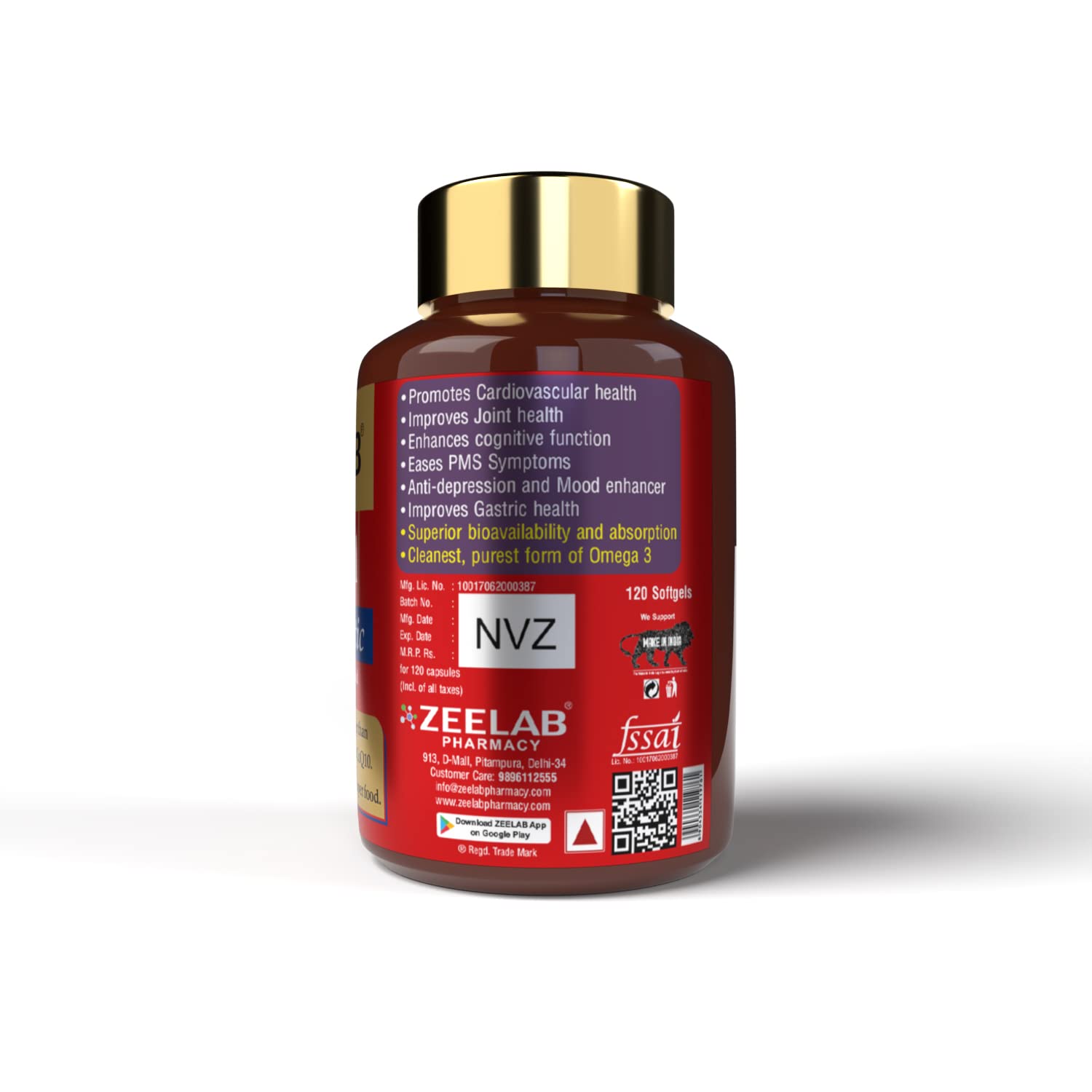 Supplement bottle with red label on a white background