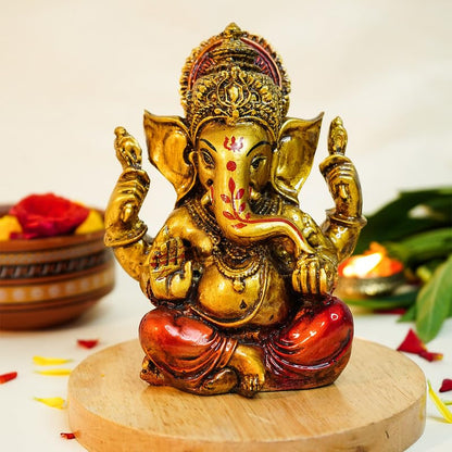 Aura Series Antique Gold Painted Ganesha Idol (5 inch) | Marble Dust Ganesh Murti for Pooja Room, Home Decor, Office Desk | Resin Vinayagar Statue for Diwali Puja | Vinayaka Idol for Gifting