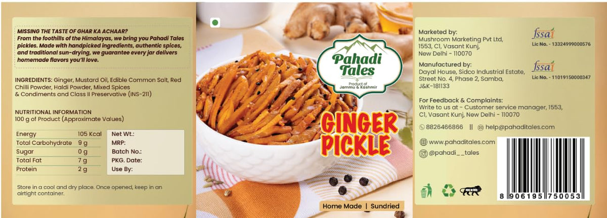 Pahadi Tales Ginger Pickle 200g | Adrak ka Achar in Mustard Oil | Sundried Homemade Pahadi Achaar | Traditional Pahadi Recipe | Ghar Ka Achar | Made in Jammu & Kashmir