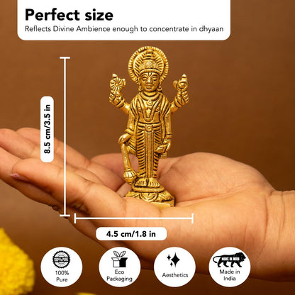 100% Pure Brass Lord Vishnu Idol | Vishnu Bhagwan Murti for Car Dashboard, Pooja Room, Home Decor & Office Desk | Laxmi Narayan Standing Idol | Narayan Statue for Gifting