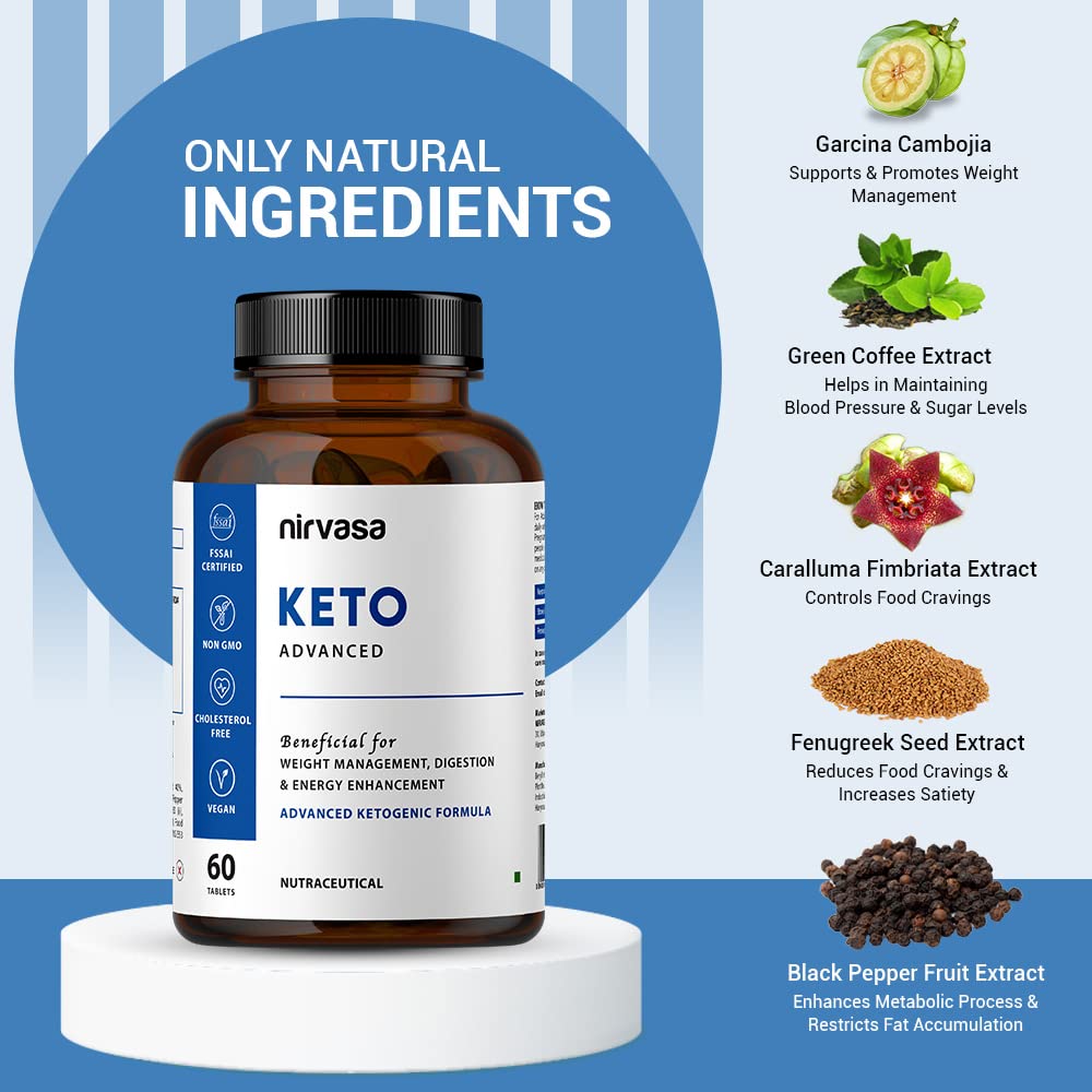Nirvasa KETO Advanced Tablets (60 Tabs) with Garcinia Cambogia & Green Coffee Extract | Supports Weight Loss, Fat Burning & Ketosis | Boosts Energy & Metabolism | Natural Keto Supplement