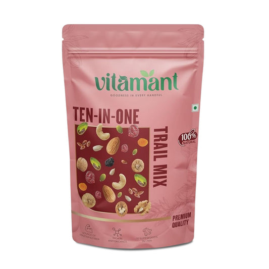Vitamant 10-in-1 Trail Mix | Premium Mixed Dry Fruits, Nuts & Seeds | Healthy Snack | No Added Sugar | Source of Protein & Fibre | 400g