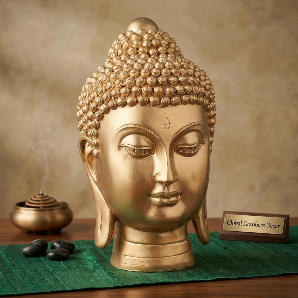 New face Head Buddha Statue showpiece Idol Home Decor Items for Living Room and Gifts (Golden 1)