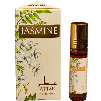 Jasmine Attar bottle and packaging with floral design on a white background