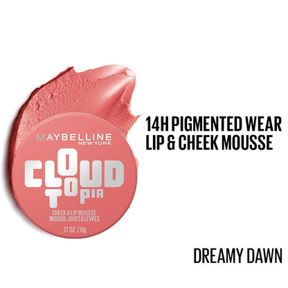 Maybelline Cloudtopia Cheek & Lip Mousse Blush | Lightweight, Pigmented Mousse in Dreamy Dawn, 5g