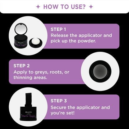 Instructions on how to use a hair powder product with step-by-step guidance.