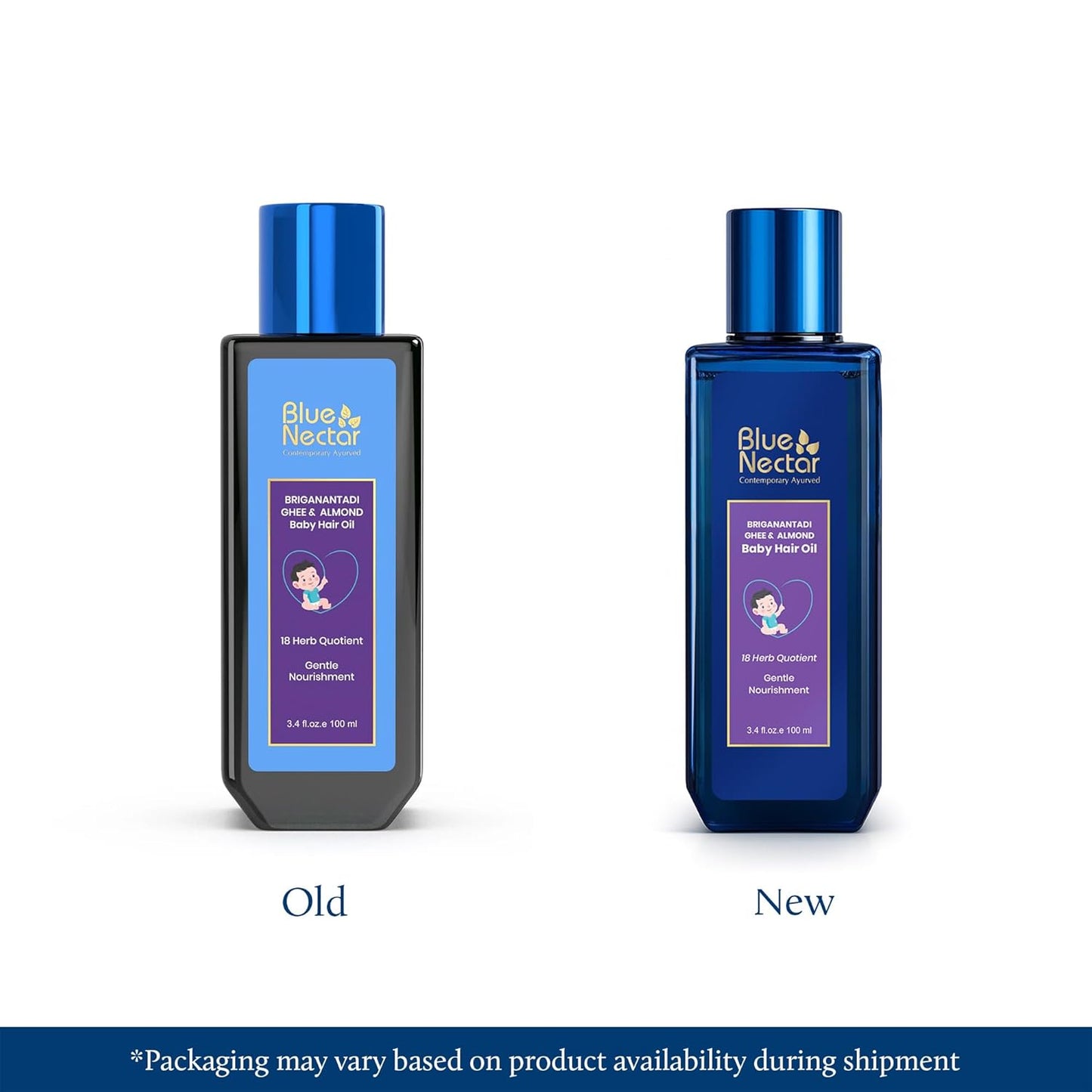 Blue Nectar Ayurvedic Baby Hair Oil with Ghee for Healthy Scalp. 100% Natural Baby Hair Growth Oil with Almond Oil and Olive Oil for Scalp Hydration and Nourishment (18 Herbs, 100 ml )