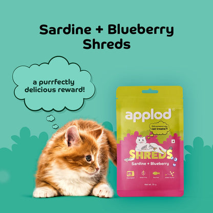 Applod Sardine with Blueberry Soft Cat Treats for Kittens & Adult Cats | Made with Real Sardine | Grain-Free Protein-Rich Snacks with Taurine & No Fillers | 35g