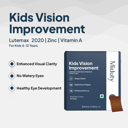 Zephivo Miduty Kids Vision Improvement Strips- Lutemax 2020- Lutein- Zeaxanthin-Astaxanthin- Beta Carotene- Eye Care- Improve Eyesight- Reduce Eye strain - Support Clear Vision- 30 strips