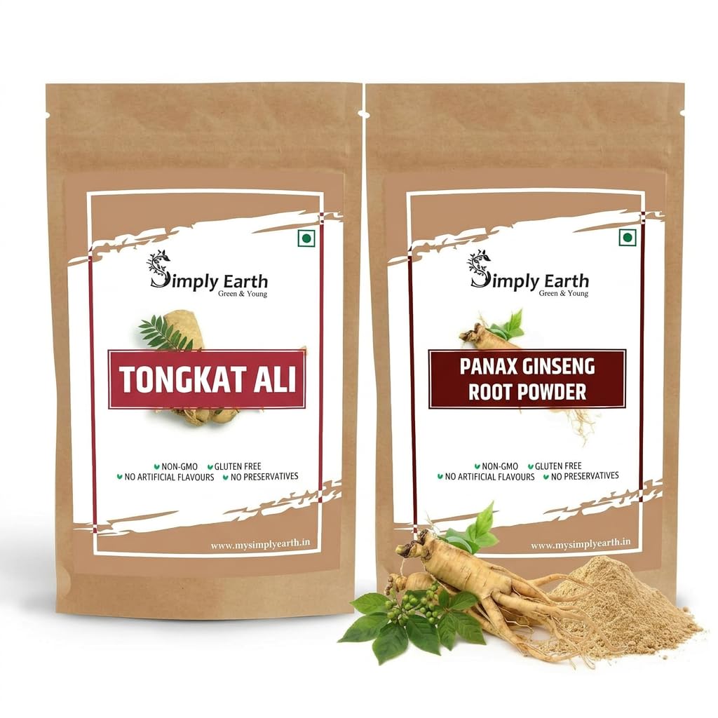 Simply Earth Men’s Performance Duo - Tongkat Ali Longjack Root Extract 50g & Korean Red Ginseng 100g - Natural Supplement for Stamina, Energy, and Stress Tolerance