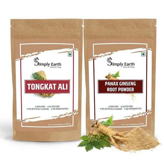 Simply Earth Men’s Performance Duo - Tongkat Ali Longjack Root Extract 50g & Korean Red Ginseng 100g - Natural Supplement for Stamina, Energy, and Stress Tolerance