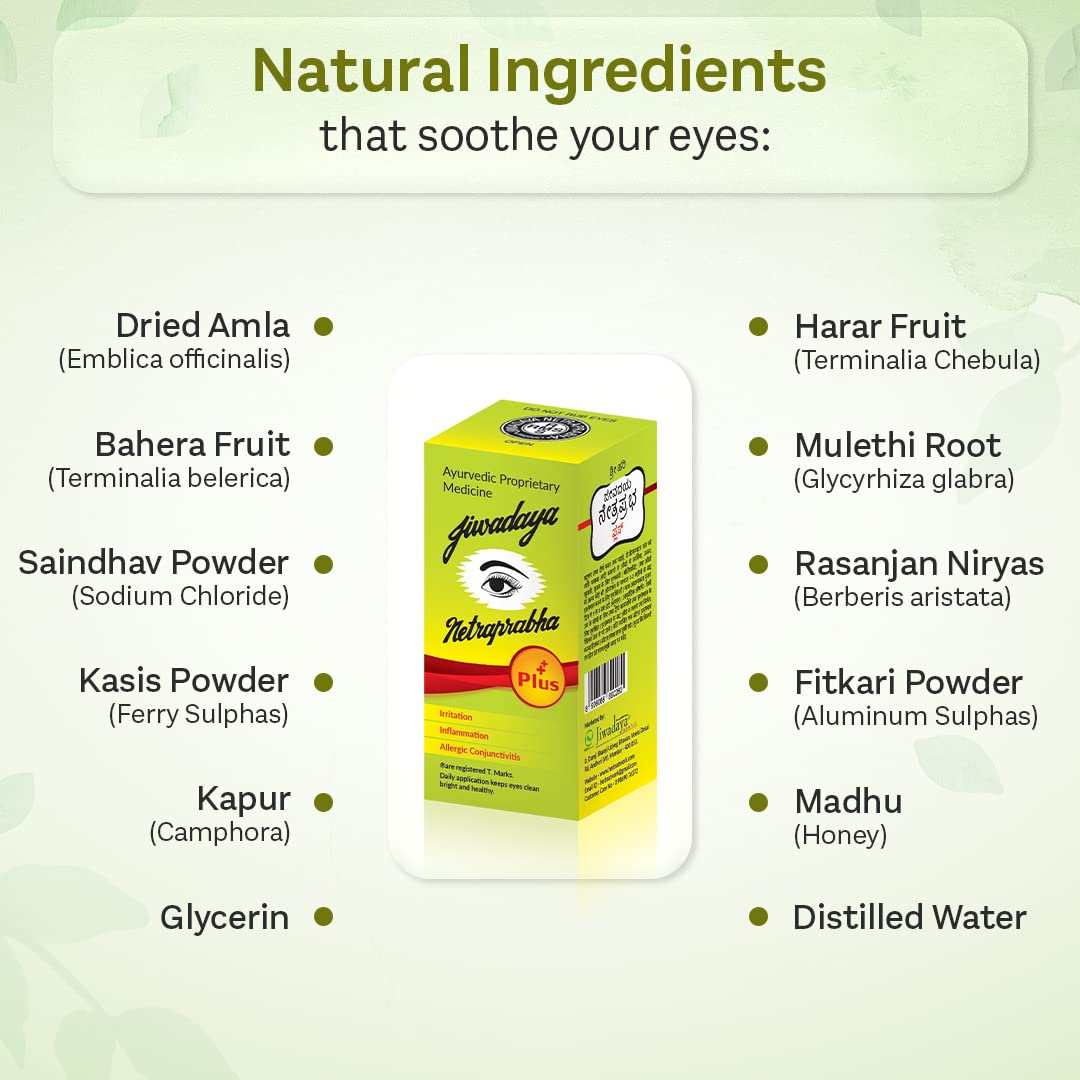 Netraprabha Plus Ayurvedic Herbal Eye Drops for Dry Eyes, Conjunctivitis, Swelling, Irritation, Tearing, Refreshing, Strained Eyes etc - 10ml