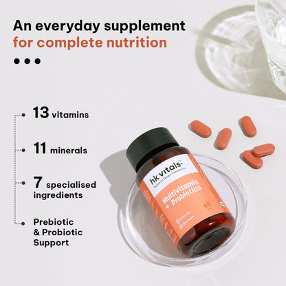 Hk vitals Multivitamin Plus Probiotics (60 Tablets) | For Men and Women | Vitamin C, Vitamin B, Vitamin D, & Zinc, Supports Immunity and Gut Health