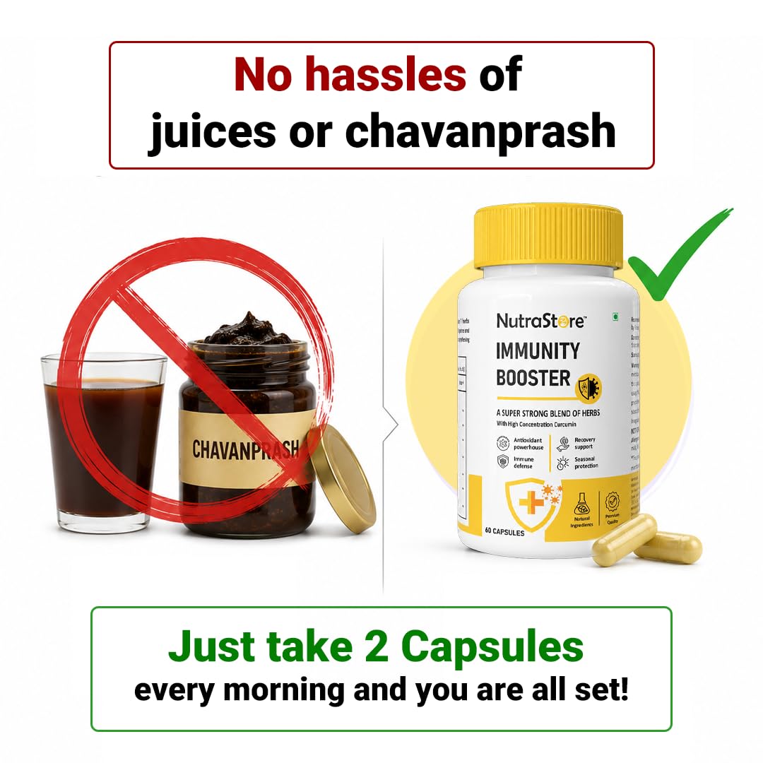 NutraStore Immunity Booster for Men & Women | Curcumin, Natural Vitamin C, Piperine | 60 Capsules | All Natural Ingredients