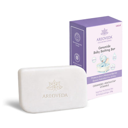 AreoVeda Ceramide Baby Bathing Bar - 100g | Enriched with Ceramide NP for Newborns | Paediatrician-Approved | Dermat-Tested | Protects Skin Barrier | 24 Hrs Post-Wash Hydration | EWG Verified | Soap-Free, No Artificial Fragrance, Parabens or SLS