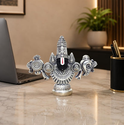 Gold Art India Lord Venkateswara Balaji Idol | Silver-Plated Antique Matte Finish | 3.5 x 4.2 inch | Tirupati Balaji Statue for Home Mandir, Office & Gift Purpose