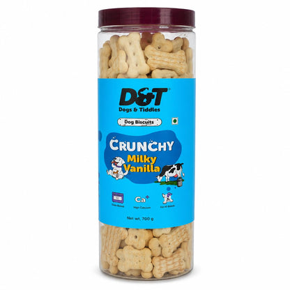 Dogs & Tiddles Milky Vanilla Dog Biscuits 700g | Oven Baked Crunchy Dog Treats | High Calcium Dog Snacks for All Life Stages & All Breeds