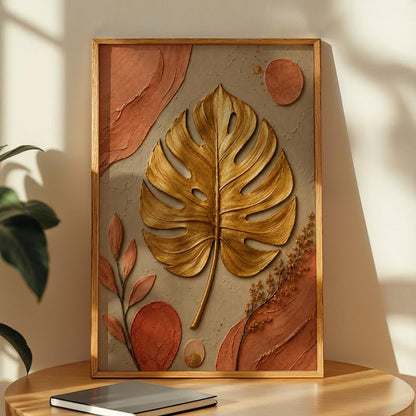 Floral Botanical Wall Painting with Frame | Premium Textured Flower & Leaf Artwork, Pastel Nature Wall Decor Framed for Living Room Bedroom Office and Home Decoration (Art-10,13x19inch)