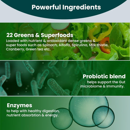 Rooted Active Super Green Tablets for Men & Women, 60 Tablets 22+ Vital Greens, 1 Billion Probiotics, 5 Enzymes, Supports Gut Health, Energy, Immunity