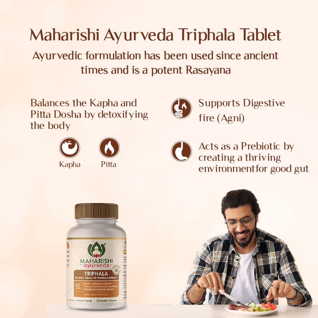 Zephivo Maharishi Ayurveda Triphala Tablets 1000mg | Supports Healthy Digestion | Improves Bowel Wellness| Relieves Constipation | Pure Herbs Used |100% Ayurvedic
