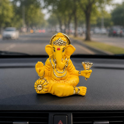 Gold Art India Ganesha Mango Terracotta Finish | for Car Dashboard | Gifting | Office Desk | Home Decor (2.9 inch)