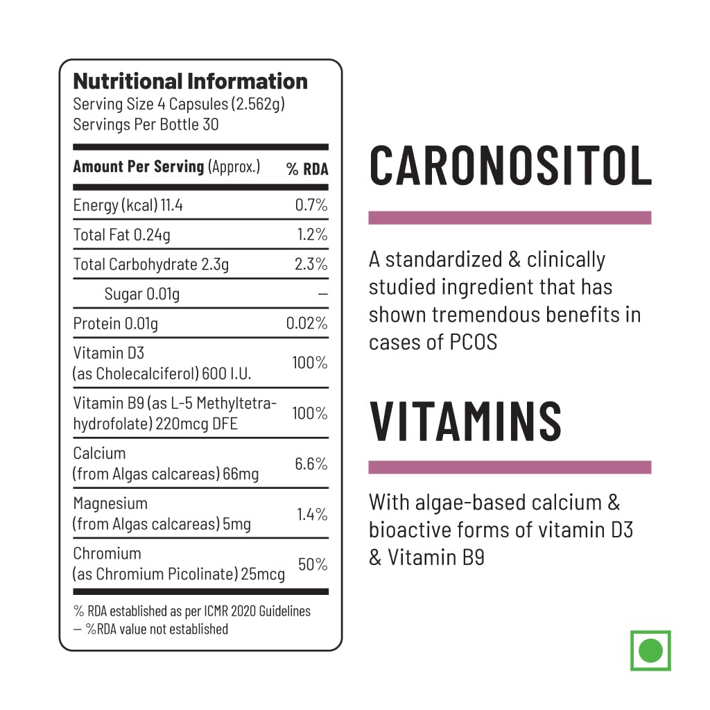 Zephivo Unived PCOS Management, 40:1 Ratio 2000mg Myo-Inositol to 50mg D-Chiro-Inositol with Natural Caronisitol®, for Acne, Facial Hair, Insulin Resistance (1 Month Supply capsules)
